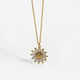 Pendant Necklaces 2023 Fashion Free Stainless Steel For Women Girls Necklace 18K Gold Plated Zircon Daisy Sunflower Jewellery