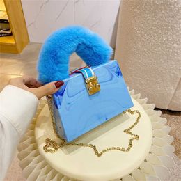 Evening Bags Autumn and Winter Bag Candy Color Ins Net Red Hair Portable Foreign Style Chain Acrylic Box
