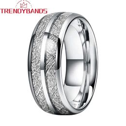 Wedding Rings 8mm Wedding Band Tungsten Engagement Rings For Men Women Domed Meteorite Inlay Comfort Fit 231012