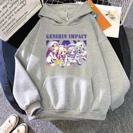 Women's Hoodies Genshin Impact Hoodie Diona Qiqi Klee Manga Print Anime Kawaii Clothing Aesthetic Oversized Sweatshirt Unisex Hip Hop