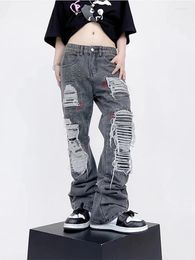 Men's Jeans YIHANKE Men Half Zip Loose Thin Straight-leg Skinny High Street Casual Distressed Destroy Solid Hole Denim Pants