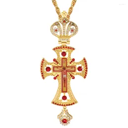 Pendant Necklaces Orthodox Pectoral Cross Necklace Gold Plated Jewelry With Russian Type Enamel Bishop Encolpion For Bishops