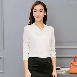 Women's Blouses Women Shirt Spring Autumn Tops Chic Lace-up Collar Chiffon Blouse Stylish Spring/summer Workwear With Bowknot