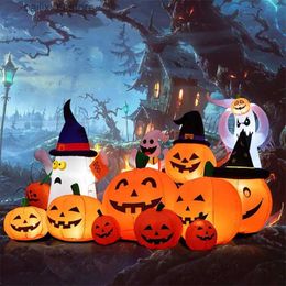 Other Event Party Supplies 230cm 7pcs Inflatable Pumpkin Outdoor Garden Decoration Blowing Up Toys with LED Lights Christmas Gift Halloween Decor T231012