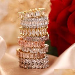 Fashion Mticolor Charm Zircon Wedding Rings For Women Round Square Stone Party Ring Jewellery Bague Dhgarden Otdy5