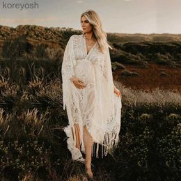 Maternity Dresses Boho Lace Maternity Photography Props Dresses Free Size Adjustable Pregnancy Photo Shoot Bohemian Long Dress Sides SlitL231012