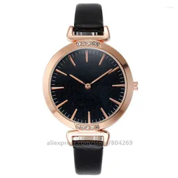 Wristwatches Wholesale High Quality 8730 Diamond Women Wristwatch Fashion Without Logo Graduated Leather Watch