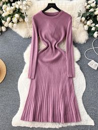 Casual Dresses Aibeautyer Casaul Spring Summer Solid Slim Full Lady Dress A Line O Neck Chiffon Pullover High Waist Mid-Calf Women