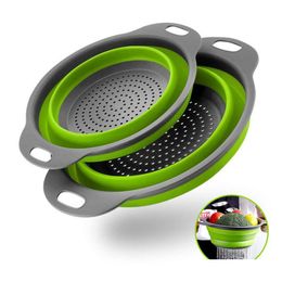 Colanders Strainers Foldable Sile Colander Fruit Vegetable Washing Basket Strainer With Handle Collapsible Drainer Kitchen Tools Cl Dhwbi