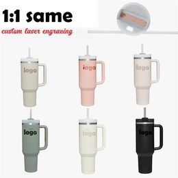With SilverLogo H2 0 40oz Mugs Stainless Steel Tumblers Cups With Silicone Handle Lid And Straw 2nd Generation Big Capacity Car Va282a