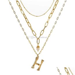 Pendant Necklaces 26 A-Z English Initial Necklace Gold Chains Bamboo Letter Mtilayer Necklaces Choker Fashion Jewellery Will And Sandy G Dh7Rs