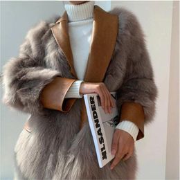 Women's Fur Faux Leather Coat Suit Jacket For Women Desinger Fashion High Quality Long Sleeve Slim Fluffy Luxury Outerwears