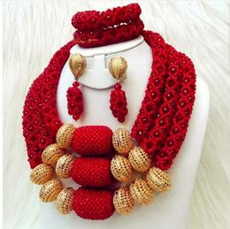 Wedding Jewelry Sets Indian Crystal Red African Beads Statement Bib Necklace Set Women Event Party ABH0 231012