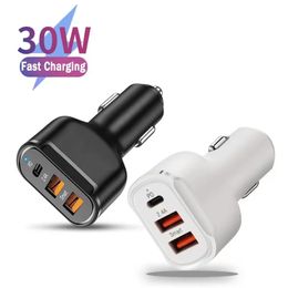 PD 30W USB Car Charger Type C 3 Ports Car Phone Charger Fast Charging For Iphone 15 14 12 13 Xiaomi 12 Samsung S21 Huawei Car Adapter