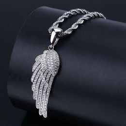 Whole- States high explosive feather pendant micro plated zircon plated genuine gold men's hiphop personality Necklace3131