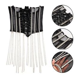 Belts Women Fashion Trend Waist Seal Transparent Lace Waist Shiny Sexy Vest Slim Tassel Seal Corset Body 231012