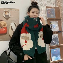 Scarves Christmas Santa Claus Knitted Scarf Autumn Winter Fashion Warm Woolen Women DoubleSided Shawls Gifts 231012