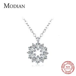 Pendant Necklaces Modian Real 925 Sterling Silver Lucky Snowflake Pendant Necklace for Women Fine Jewellery Bijoux Girl Christmas Gifts 231012
