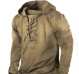 Customized Tees & Polos 021 yellowish brown Bandage Hooded Hooded Mens Hoodie 3D Digital Printing Hoodie Loose Sweater Long sleeved Coat