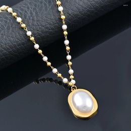 Pendant Necklaces SINLEERY Stainless Steel Big Pearl Gold Color Chain Charm Choker Collar Fashion Jewelry