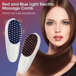 Hair Brushes Red and Blue Light Electric Massage Comb Head Massager Pon Physiotherapy Hair Care Comb Vibrating Hair Growth Anti Hair Loss 231012