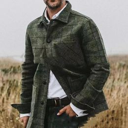 Misturas de lã masculina 2023 jaquetas vintage lã outono inverno moda xadrez impressão manga longa outerwear masculino casual cardigans casaco camisa 231011
