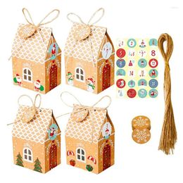 Party Favour 24 Sets Christmas House Gift Box Kraft Paper Cookies Candy Bag Snowflake Tags 1-24 Advent Calendar Stickers Jute Rope