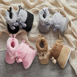 Boots Autumn Winter Warm born Girls Boys Snow Solid Pompom Toddler Baby Soft Sole First Walker Fluffy Cute Non Slip Shoes 231012