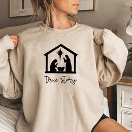 Women's Hoodies True Storey Sweatshirt Christmas Pullover Nativity Hoodie Jesus Crewneck Sweatshirts Xmas Tops