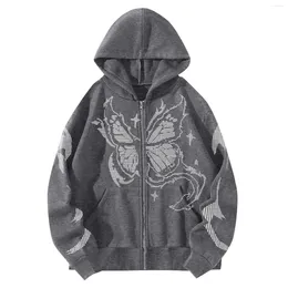 Women's Hoodies Butterfly Hoodie With Zipper Autumn Winter Oversize Sweatshirt Hooded Zip Up Y2K Jacket Streetwear Clothing