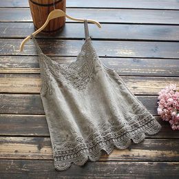 Women's Tanks Summer Solid Colour Embroidery Lace Camisole Women Loose Thin Vest