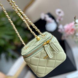 Designer Womens Mini 11cm Makeup Bag Leather Diamond Plaid Gold Hardware Metallic Clasp Luxury Handbag Can Press Small Gold Ball Chain Crossbody Bags Card Sacoche