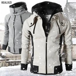 Men's Jackets Zipper Warm Bomber Jacket Autumn Winter Casual Fleece Double Zip Coats Fashion Hooded Male Outwear Slim Fit Hoody 231011