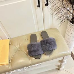 Designer women's mink hair slippers, fluffy wool slippers, flat bottomed warm wool slippers, comfortable autumn and winter home shoes 35-42