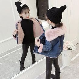 Jackets Denim Coat For Kid Girls Faux Fur Outerwear Children Jean Wam Thick Fleece Fashion Solid Cotton Jacket