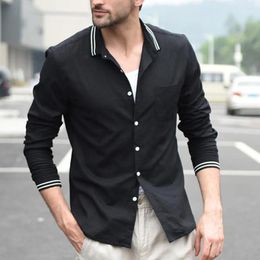 Men's T Shirts Men Vintage Colour Button Linen Solid Long Sleeve Retro Tops Blouse Tunics Camisas De Hombre Pullovers