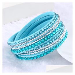 Charm Bracelets Fashion Mtilayer Wrap Bracelets Slake Deluxe Leather Charm Bangles With Sparkling Crystal Women Sandy Beach Fine Jewel Dhsr0