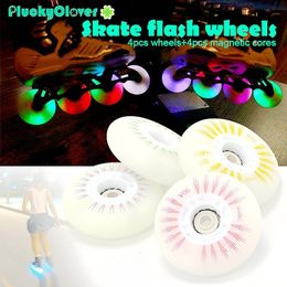 Skate Accessories 4pc 90A Rainbow 72mm 76mm 80mm Flash Roller LED Light PU Inline Sliding Plate Rotating 231011