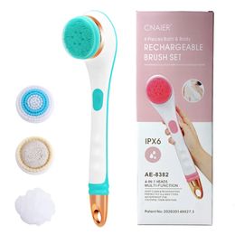 Bath Brushes Sponges Scrubbers 4 In 1 Electric Bath Shower Brush Handheld Rechargeable Massage Body Brush Back Clean Long Handle Exfoliation Clean Drop 231012