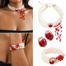 Chains Dripping Blood Choker Necklace Earring Multilayer Pearl Short Unique Jewellery Halloween Party Bracelets Women Dropship