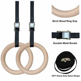 Gymnastic Rings Wooden 28/32MM Fitness Gymnastics Rings with Adjustable Cam Buckle Straps Fitness Home Gym Equipment Strength Training Equipment 231012