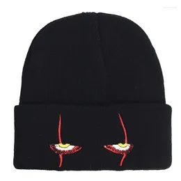 Berets Eye Embroidery Crimping Outdoor Keep Warm Knitting Beanie Autumn Winter Unisex Hip Hop Men Knitted Hat Skull Cap