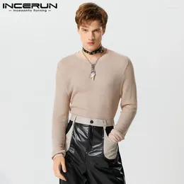 Men's T Shirts Fashionable Selling Tops INCERUN Micro Transparent Mesh T-shirts Casual Solid O-neck Long Sleeved Camiseta S-5XL 2023