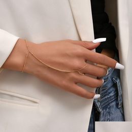 Creative Tiny Chain Bracelet Finger Rings For Women Gold Color Link Chains Connecting Hand Harness Bracelets Jewelry Gift Dhgarden Ottj0