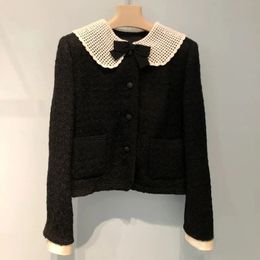 Women's Jackets Black short coat hook flower doll collar tweed cardigan women's suit top 2023 spring 231011