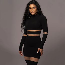 Patchwork Bodycon Sexy Midi Dress For Women 2023 Autumn Winter New Turtleneck Long Sleeve Club Party Sexy Dress Elegant