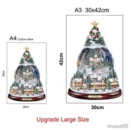 Christmas Toy Supplies 30X40cm Christmas Crystal Tree Santa Snowman Rotating Sculpture Window Paste Sticker Winter New Year Party Home Decoration R231012