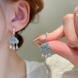 Hoop Earrings Minar Cute Shiny CZ Cubic Zirconia Clear Crystal Resin Cloud Water Drop Tassel For Women Statement Party Jewellery