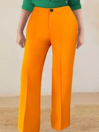 Women's Pants Capris High Waist Long Wide Leg Pants Women Autumn Fashion Plus Size Capris Yellow Office Lady Casual Wear Trousers with Pocket 231011