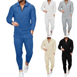 Men's Tracksuits Polo Shirt Long-sleeved Lapel T-shirt Summer Spring Suit Fitted Top Pullover Business Straight Style Mid-waist Trousers